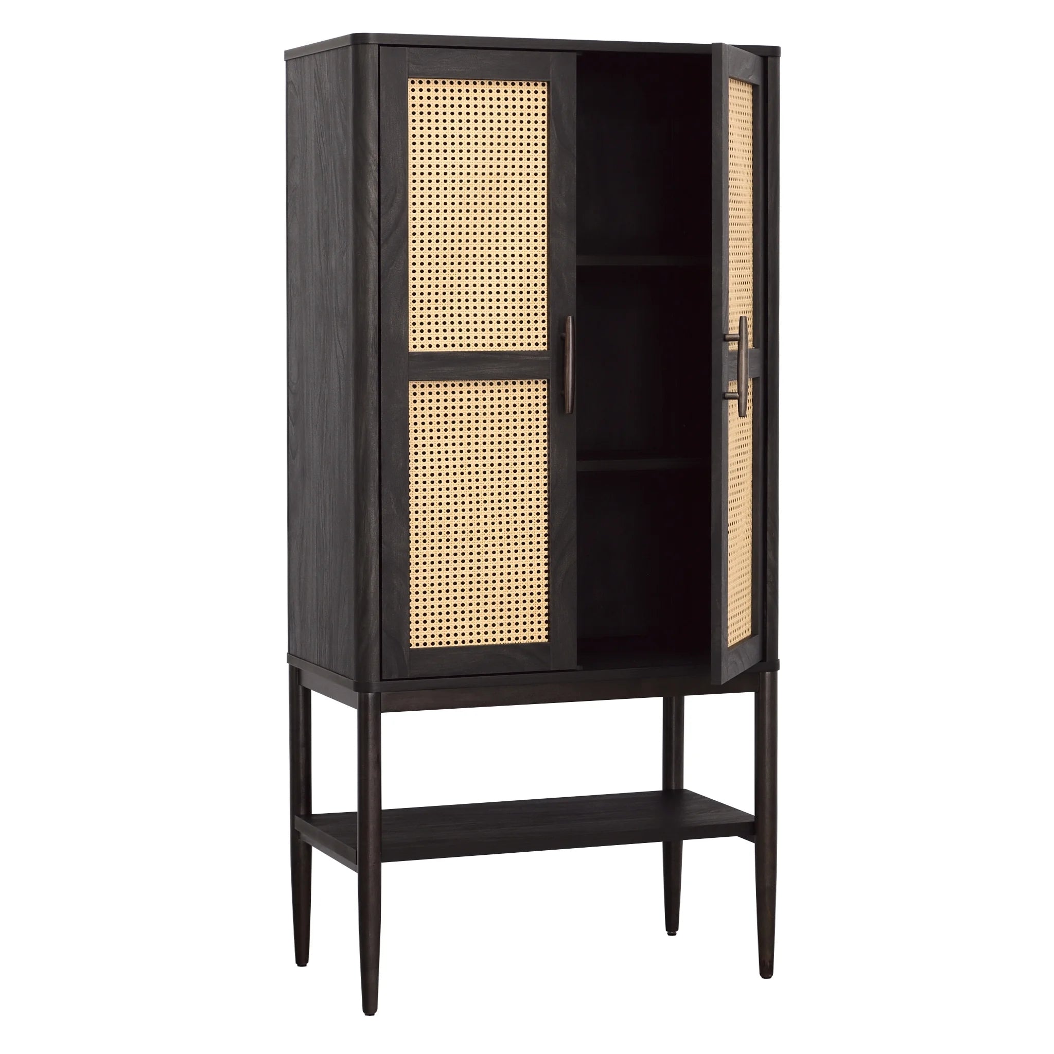 Springwood Caning Storage Accent Cabinet, Charcoal Finish