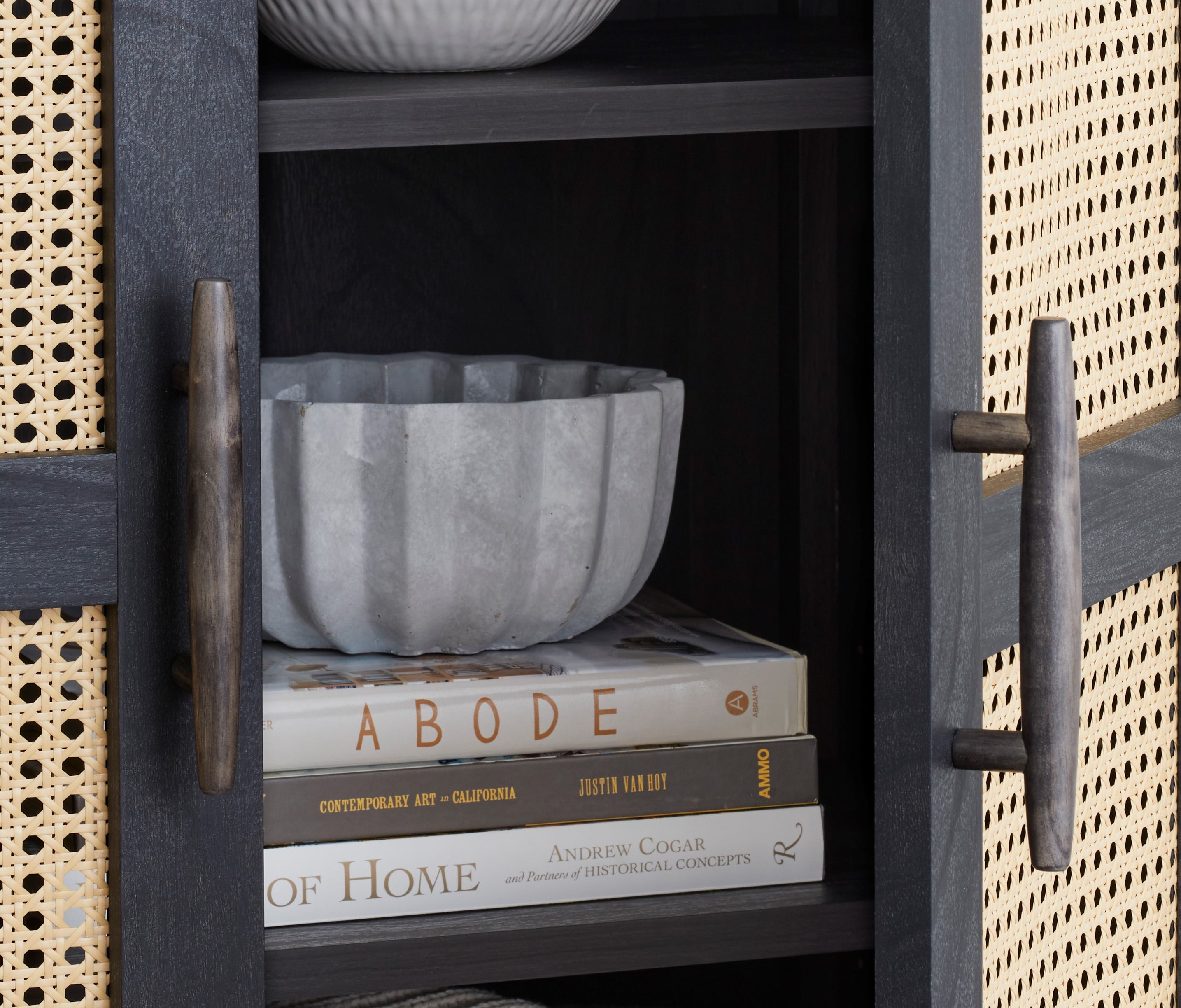 Springwood Caning Storage Accent Cabinet, Charcoal Finish