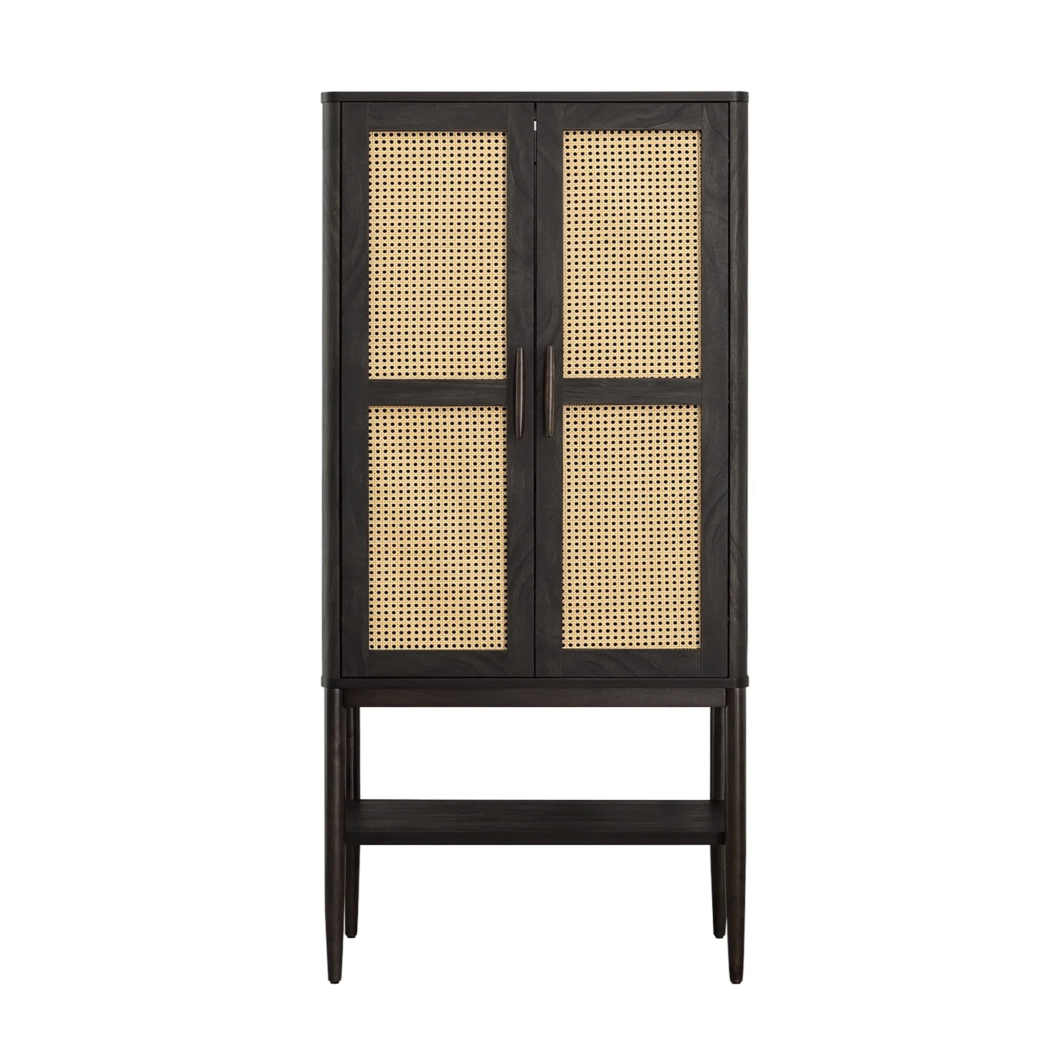 Springwood Caning Storage Accent Cabinet, Charcoal Finish