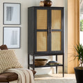 Springwood Caning Storage Accent Cabinet, Charcoal Finish