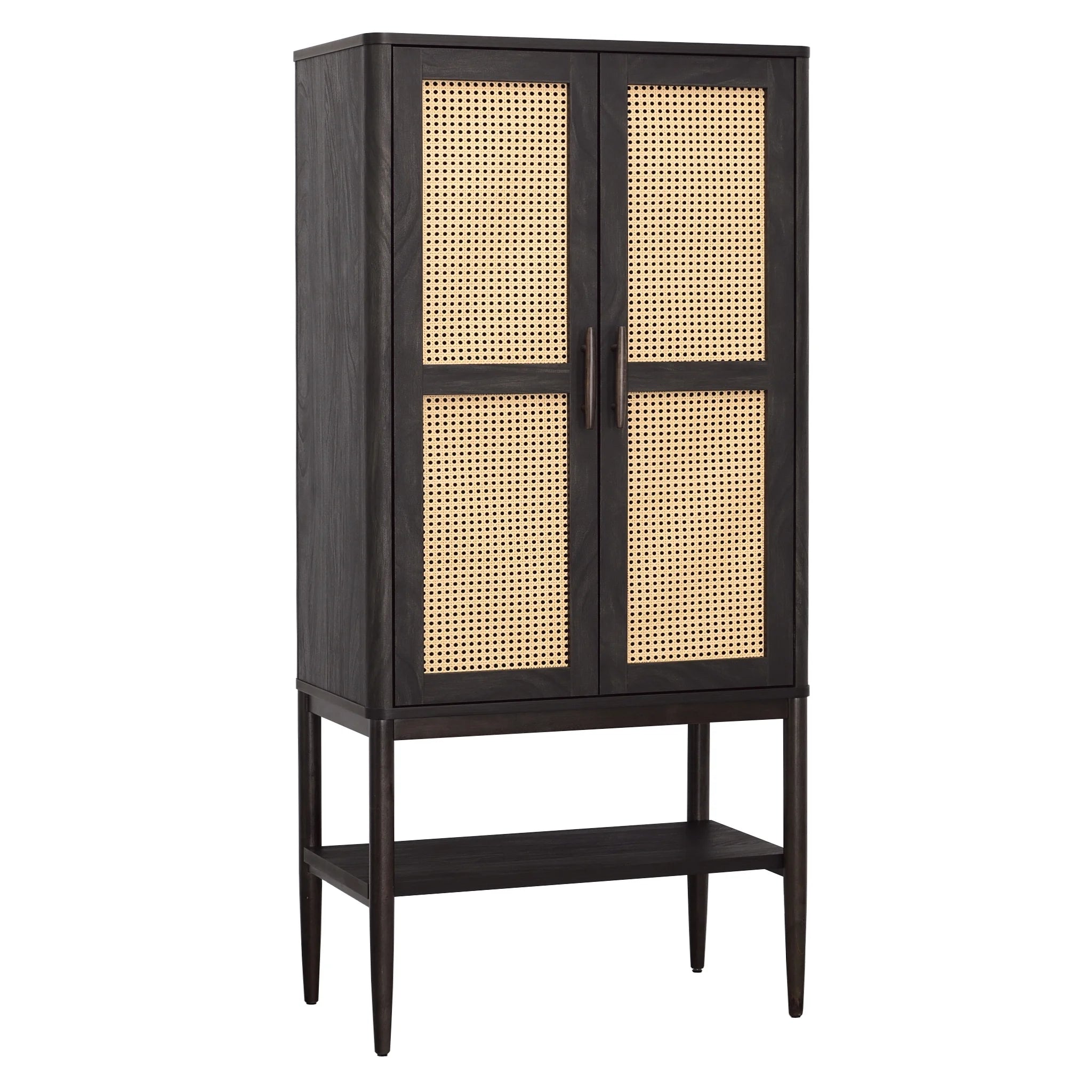 Springwood Caning Storage Accent Cabinet, Charcoal Finish