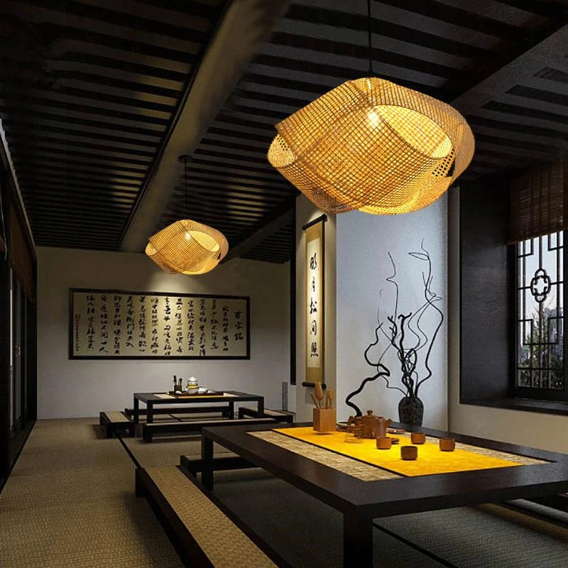 Nordic bamboo chandelier Japanese Tatami minimalist woven lamp Design For Living Room Bedroom Home Decorations loft chandelier