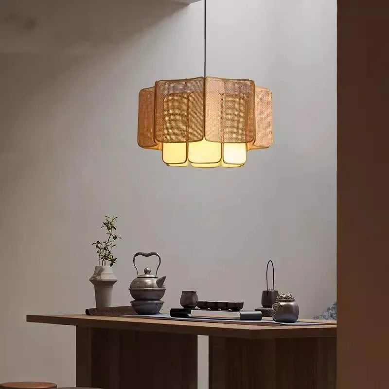 Japanese Rattan Chandelier Wabi Sabi Vintage pendant Light Bedroom Kitchen Island Living Dining Room Hotel Bedroom hanging Lamp