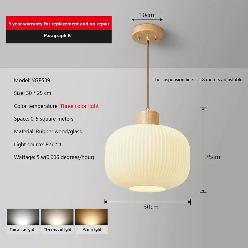 Modern Japanese Simplicity LED Pendant Light for Living Room Bedroom Dining Room Loft - Glass Hanging Lamp Home Decor