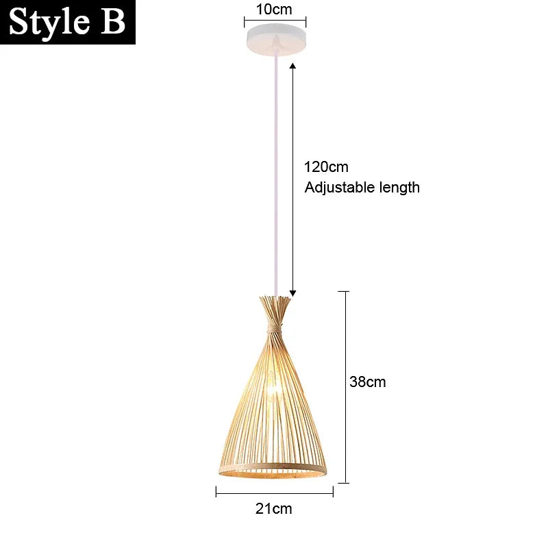 Japanese Bamboo Chandelier Chinese Style Rattan Woven Hanging Light Ceiling Lamp for Home Cafe Bar Decorate Restaurant Lighting