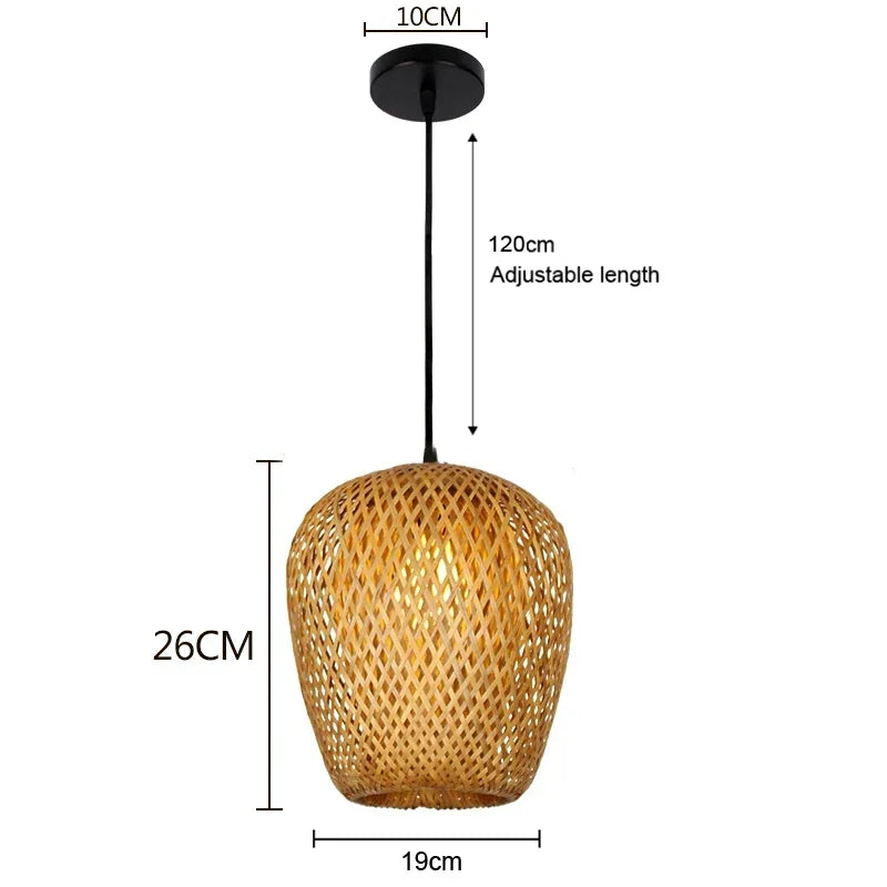 Chinese Japanese Chandelier Natural Bamboo Rattan Pendant Lights Shades Restaurant E27 Lighting Handmade Weaving Hanging Lamp