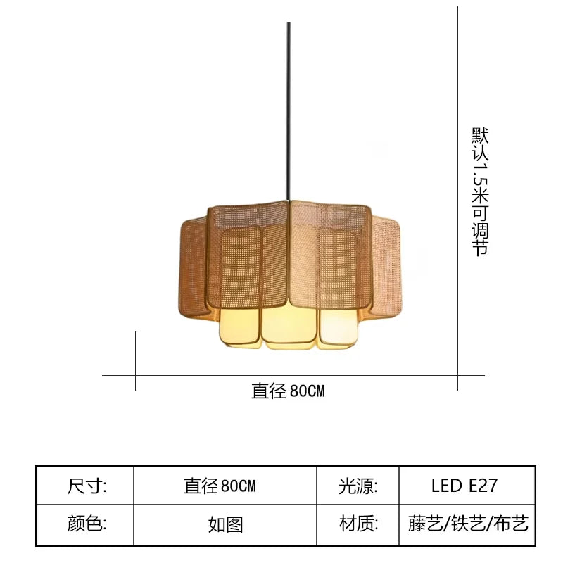 Japanese Rattan Chandelier Wabi Sabi Vintage pendant Light Bedroom Kitchen Island Living Dining Room Hotel Bedroom hanging Lamp