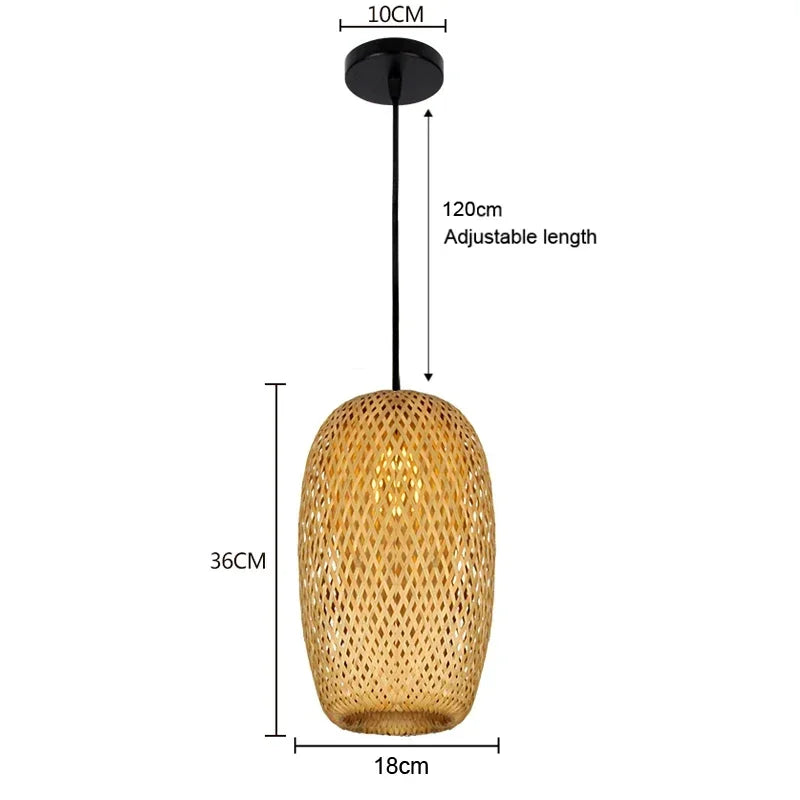 Chinese Japanese Chandelier Natural Bamboo Rattan Pendant Lights Shades Restaurant E27 Lighting Handmade Weaving Hanging Lamp