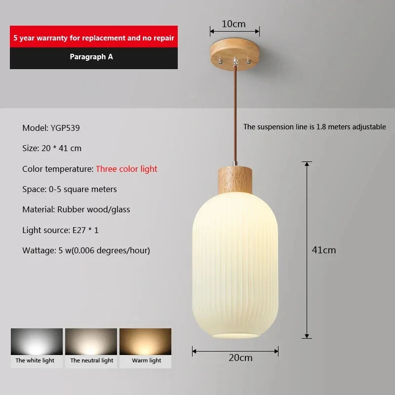 Modern Japanese Simplicity LED Pendant Light for Living Room Bedroom Dining Room Loft - Glass Hanging Lamp Home Decor
