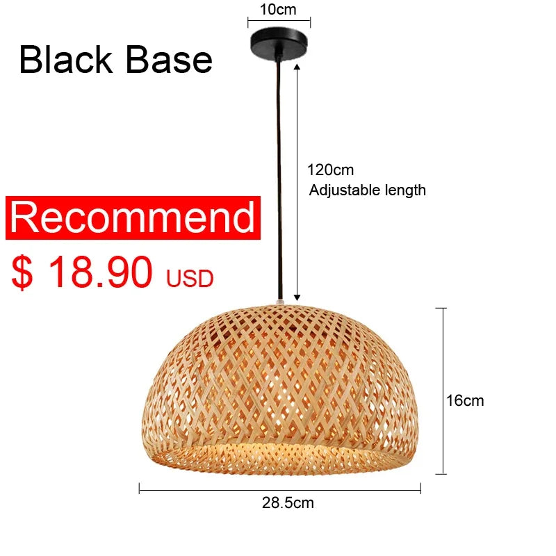Japanese Bamboo Chandelier Chinese Style Rattan Woven Hanging Light Ceiling Lamp for Home Cafe Bar Decorate Restaurant Lighting
