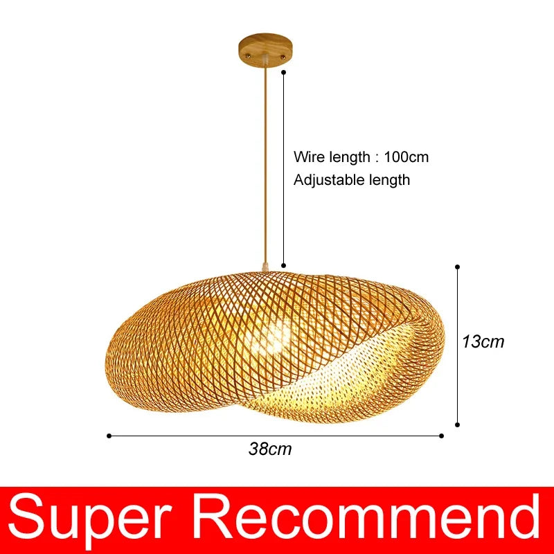 Japanese Bamboo Chandelier Chinese Style Rattan Woven Hanging Light Ceiling Lamp for Home Cafe Bar Decorate Restaurant Lighting
