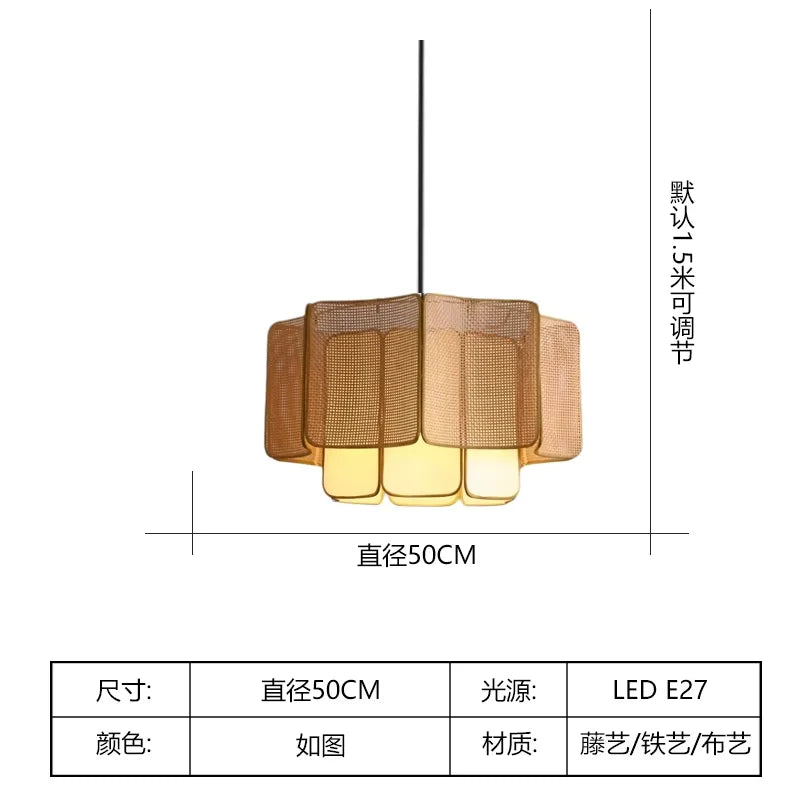 Japanese Rattan Chandelier Wabi Sabi Vintage pendant Light Bedroom Kitchen Island Living Dining Room Hotel Bedroom hanging Lamp