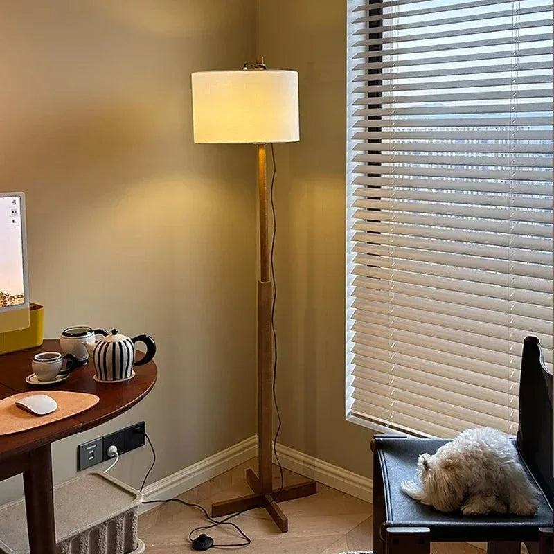 Japanese Liftable Wooden Lamp Wabi Sabi Fabric Floor Lamp For Villa Living Room Corner Home Decor Creative Bedroom Bedside Lamp
