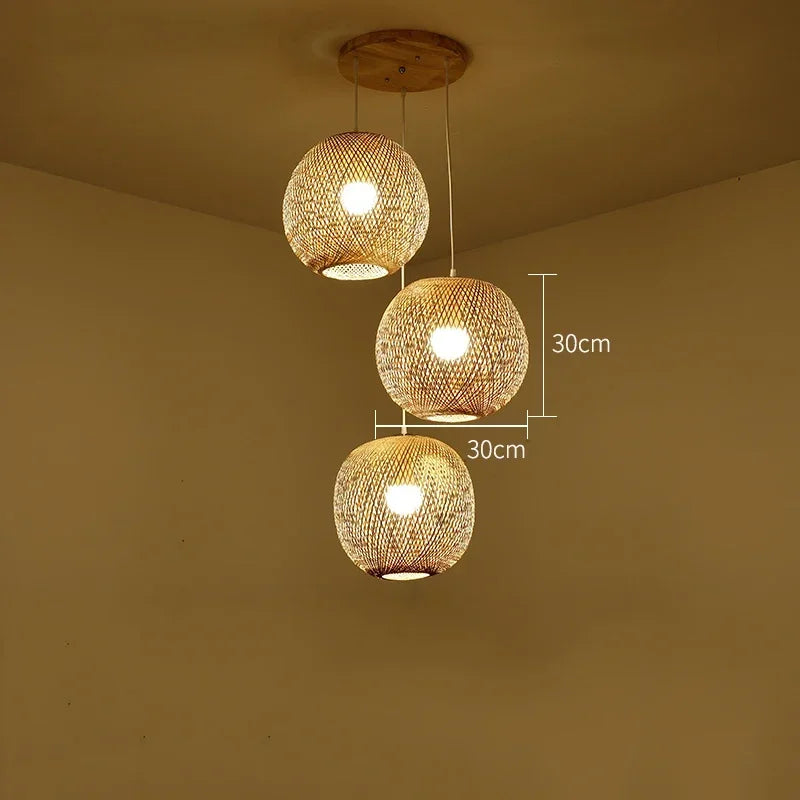 Chinese Japanese Chandelier Natural Bamboo Rattan Pendant Lights Shades Restaurant E27 Lighting Handmade Weaving Hanging Lamp