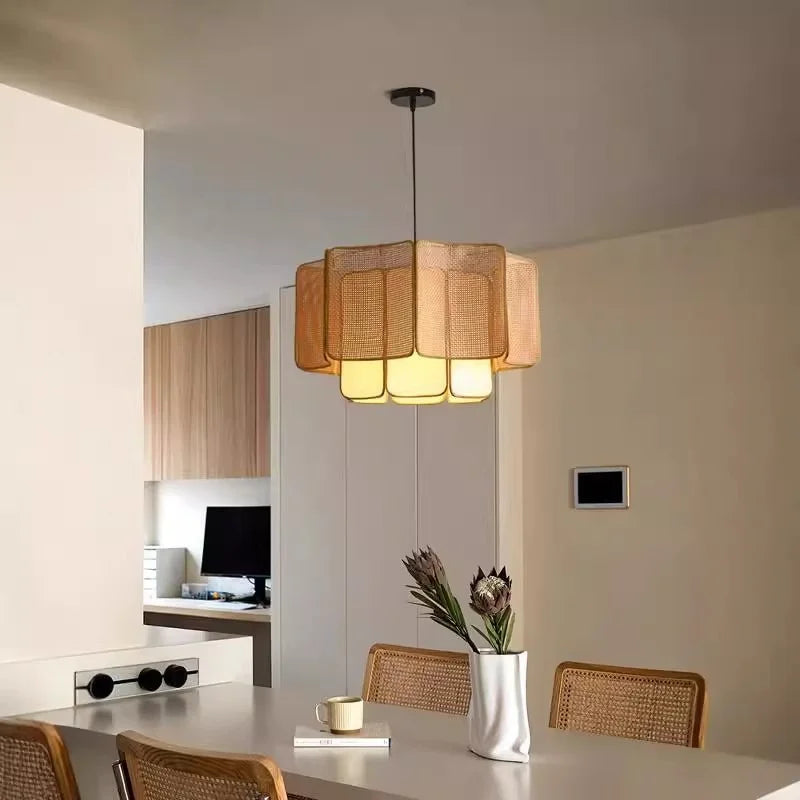 Japanese Rattan Chandelier Wabi Sabi Vintage pendant Light Bedroom Kitchen Island Living Dining Room Hotel Bedroom hanging Lamp