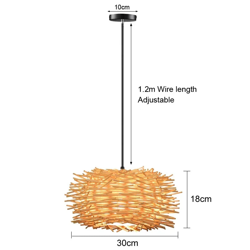 Chinese Japanese Chandelier Natural Bamboo Rattan Pendant Lights Shades Restaurant E27 Lighting Handmade Weaving Hanging Lamp