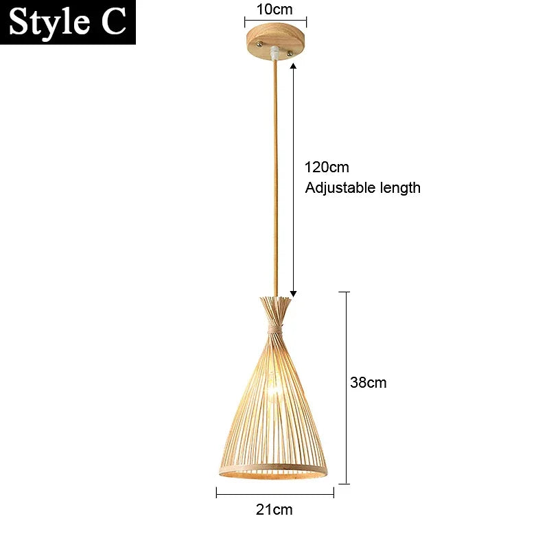 Japanese Bamboo Chandelier Chinese Style Rattan Woven Hanging Light Ceiling Lamp for Home Cafe Bar Decorate Restaurant Lighting