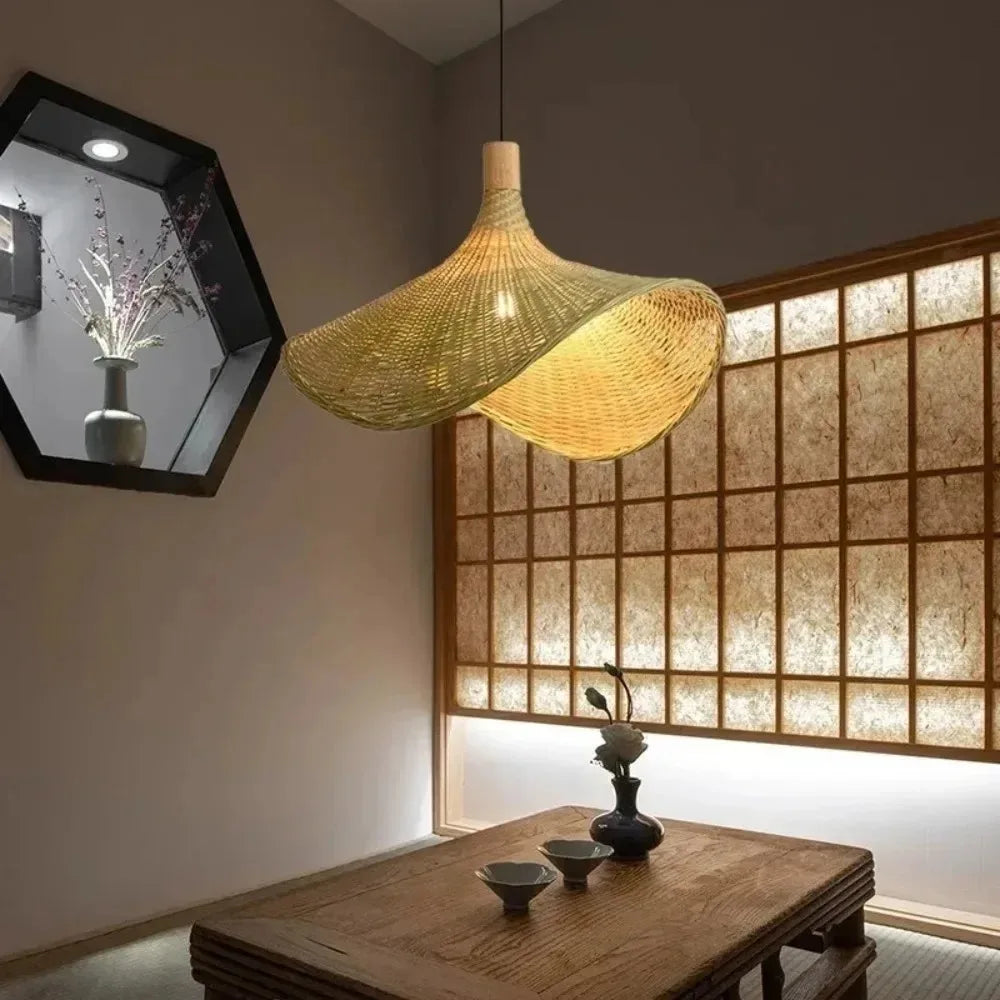 JOYINLED  Rattan Japanese Chandelier New Chinese Bamboo Pendant Light for Tea Room IslandRestaurant LED Hanging Lamp Dia.30cm