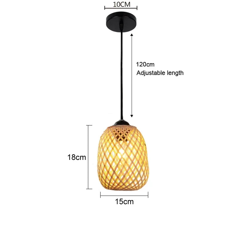 Chinese Japanese Chandelier Natural Bamboo Rattan Pendant Lights Shades Restaurant E27 Lighting Handmade Weaving Hanging Lamp