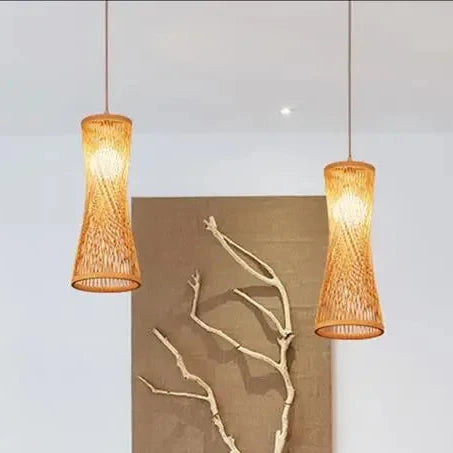 Japanese Bamboo Chandelier Chinese Style Rattan Woven Hanging Light Ceiling Lamp for Home Cafe Bar Decorate Restaurant Lighting