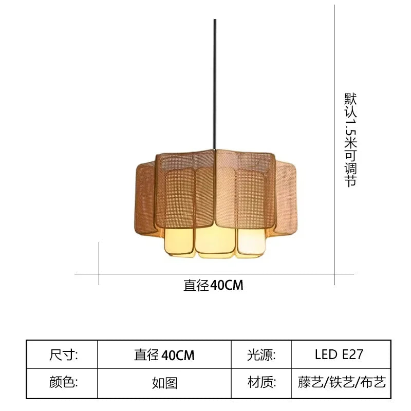 Japanese Rattan Chandelier Wabi Sabi Vintage pendant Light Bedroom Kitchen Island Living Dining Room Hotel Bedroom hanging Lamp