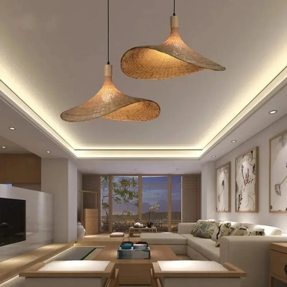 JOYINLED  Rattan Japanese Chandelier New Chinese Bamboo Pendant Light for Tea Room IslandRestaurant LED Hanging Lamp Dia.30cm