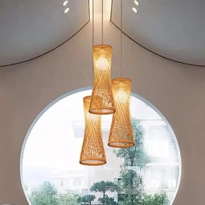 Japanese Bamboo Chandelier Chinese Style Rattan Woven Hanging Light Ceiling Lamp for Home Cafe Bar Decorate Restaurant Lighting