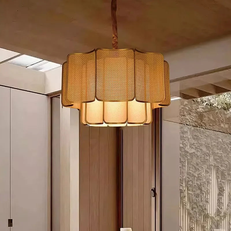 Japanese Rattan Chandelier Wabi Sabi Vintage pendant Light Bedroom Kitchen Island Living Dining Room Hotel Bedroom hanging Lamp