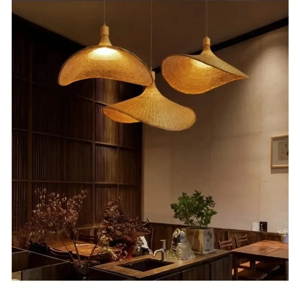 JOYINLED  Rattan Japanese Chandelier New Chinese Bamboo Pendant Light for Tea Room IslandRestaurant LED Hanging Lamp Dia.30cm