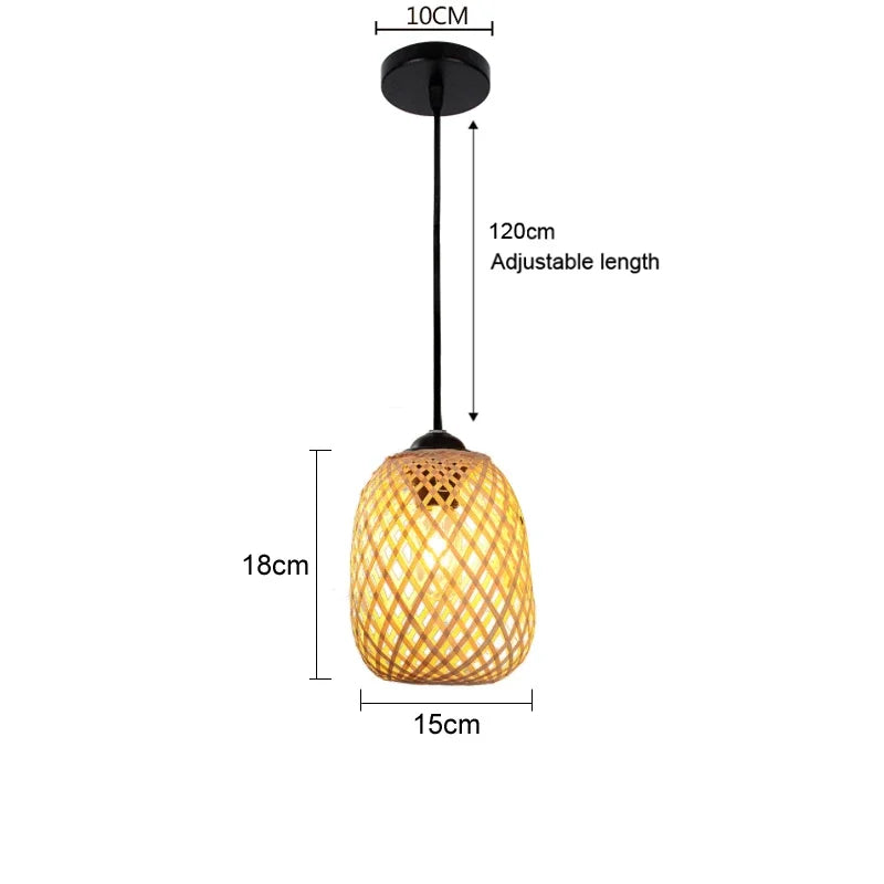 Japanese Bamboo Chandelier Chinese Style Rattan Woven Hanging Light Ceiling Lamp for Home Cafe Bar Decorate Restaurant Lighting