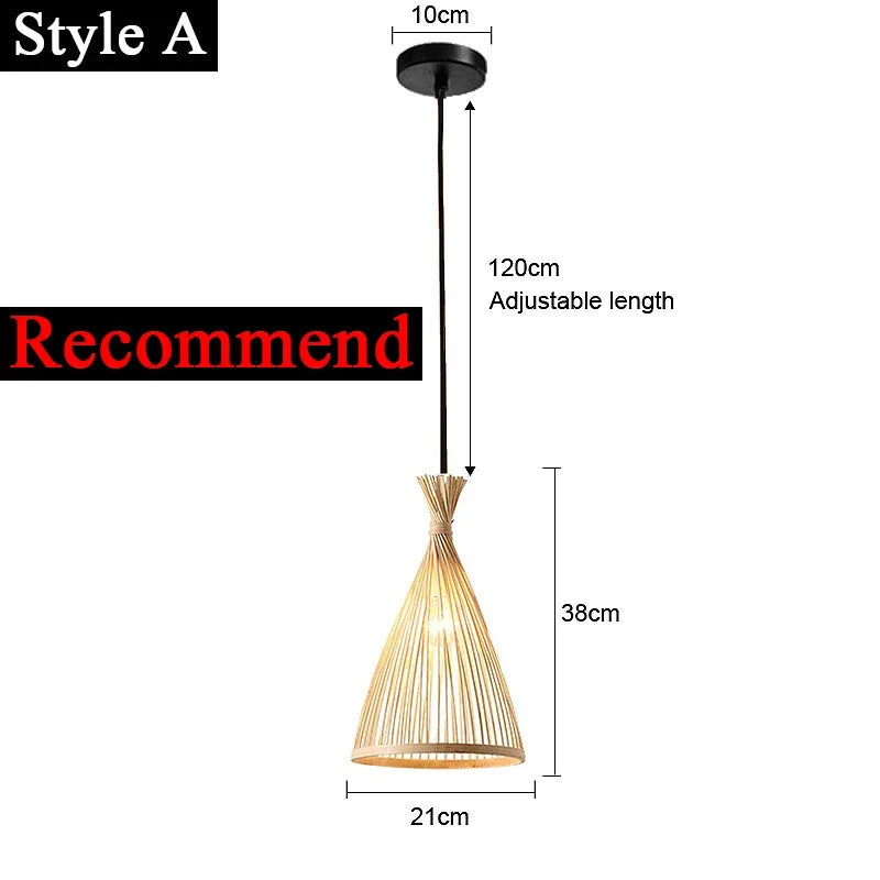 Japanese Bamboo Chandelier Chinese Style Rattan Woven Hanging Light Ceiling Lamp for Home Cafe Bar Decorate Restaurant Lighting