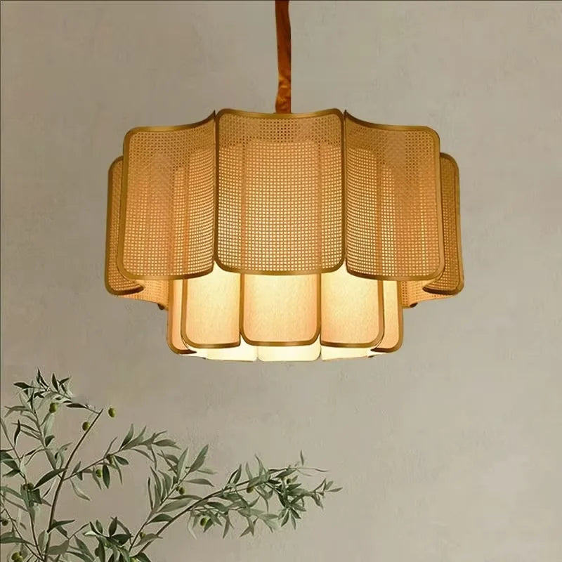 Japanese Rattan Chandelier Wabi Sabi Vintage pendant Light Bedroom Kitchen Island Living Dining Room Hotel Bedroom hanging Lamp