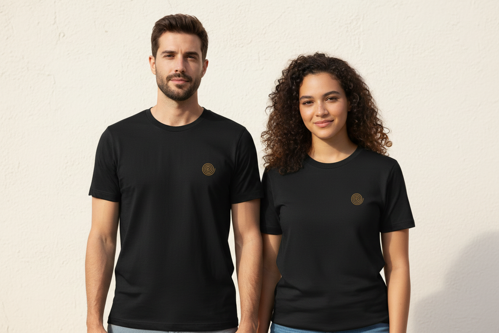 Only Real Love Is Light – schwarzes T-Shirt, Mann und Frau, nur Spirale